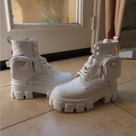 Prada Monolith Combat White Boots